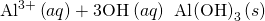 Rendered by QuickLaTeX.com {\text{Al}}^{3+}\left(aq\right)+3{\text{OH}}^{\text{−}}\left(aq\right)\phantom{\rule{0.2em}{0ex}}⟶\phantom{\rule{0.2em}{0ex}}\text{Al}{\left(\text{OH}\right)}_{3}\left(s\right)