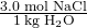 Rendered by QuickLaTeX.com \phantom{\rule{0.2em}{0ex}}\frac{3.0\phantom{\rule{0.2em}{0ex}}\text{mol NaCl}}{1\phantom{\rule{0.2em}{0ex}}\text{kg}\phantom{\rule{0.2em}{0ex}}{\text{H}}_{2}\text{O}}