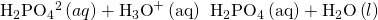Rendered by QuickLaTeX.com {\text{H}}_{2}{\text{PO}}_{4}{}^{\text{2−}}\left(aq\right)+{\text{H}}_{3}{\text{O}}^{+}\left(\mathrm{aq}\right)\phantom{\rule{0.2em}{0ex}}⟶\phantom{\rule{0.2em}{0ex}}{\text{H}}_{2}{\text{PO}}_{4}{}^{\text{−}}\left(\mathrm{aq}\right)+{\text{H}}_{2}\text{O}\left(l\right)