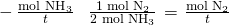 Rendered by QuickLaTeX.com -\phantom{\rule{0.2em}{0ex}}\frac{{\text{Δmol NH}}_{3}}{\text{Δ}t}\phantom{\rule{0.4em}{0ex}}×\phantom{\rule{0.4em}{0ex}}\frac{\text{1 mol}\phantom{\rule{0.2em}{0ex}}{\text{N}}_{2}}{\text{2 mol}\phantom{\rule{0.2em}{0ex}}{\text{NH}}_{3}}\phantom{\rule{0.1em}{0ex}}=\phantom{\rule{0.1em}{0ex}}\frac{\text{Δmol}\phantom{\rule{0.2em}{0ex}}{\text{N}}_{2}}{\text{Δ}t}