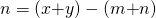Rendered by QuickLaTeX.com \text{Δ}n=\left(x\text{+}y\right)-\left(m\text{+}n\right)