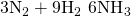 Rendered by QuickLaTeX.com 3{\text{N}}_{2}+9{\text{H}}_{2}\phantom{\rule{0.2em}{0ex}}⟶\phantom{\rule{0.2em}{0ex}}6{\text{NH}}_{3}