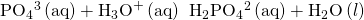 Rendered by QuickLaTeX.com {\text{PO}}_{4}{}^{\text{3−}}\left(\mathrm{aq}\right)+{\text{H}}_{3}{\text{O}}^{+}\left(\mathrm{aq}\right)\phantom{\rule{0.2em}{0ex}}⟶\phantom{\rule{0.2em}{0ex}}{\text{H}}_{2}{\text{PO}}_{4}{}^{\text{2−}}\left(\mathrm{aq}\right)+{\text{H}}_{2}\text{O}\left(l\right)