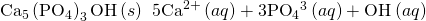Rendered by QuickLaTeX.com {\text{Ca}}_{\text{5}}\left({\text{P}{\text{O}}_{4}\right)}_{3}\text{OH}\left(s\right)\phantom{\rule{0.2em}{0ex}}⇌\phantom{\rule{0.2em}{0ex}}5{\text{Ca}}^{\text{2+}}\left(aq\right)+3{\text{PO}}_{4}{}^{\text{3−}}\left(aq\right)+{\text{OH}}^{\text{−}}\left(aq\right)