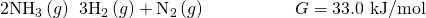 Rendered by QuickLaTeX.com {\text{2NH}}_{3}\left(g\right)\phantom{\rule{0.2em}{0ex}}⟶\phantom{\rule{0.2em}{0ex}}{\text{3H}}_{2}\left(g\right)+{\text{N}}_{2}\left(g\right)\phantom{\rule{5em}{0ex}}\text{Δ}G\text{°}=\text{33.0 kJ/mol}