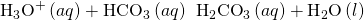Rendered by QuickLaTeX.com {\text{H}}_{3}{\text{O}}^{\text{+}}\left(aq\right)+{\text{HCO}}_{3}{}^{\text{−}}\left(aq\right)\phantom{\rule{0.2em}{0ex}}⟶\phantom{\rule{0.2em}{0ex}}{\text{H}}_{2}{\text{CO}}_{3}\left(aq\right)+{\text{H}}_{2}\text{O}\left(l\right)