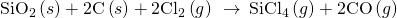 Rendered by QuickLaTeX.com {\text{SiO}}_{2}\left(s\right)+\text{2C}\left(s\right)+{\text{2Cl}}_{2}\left(g\right)\phantom{\rule{0.2em}{0ex}}\stackrel{\phantom{\rule{0.4em}{0ex}}\text{Δ}\phantom{\rule{0.4em}{0ex}}}{\to }\phantom{\rule{0.2em}{0ex}}{\text{SiCl}}_{4}\left(g\right)+\text{2CO}\left(g\right)