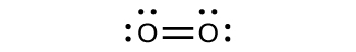 A Lewis structure is shown. It is made up of two oxygen atoms, each with two lone pairs of electrons, bonded together with a double bond.