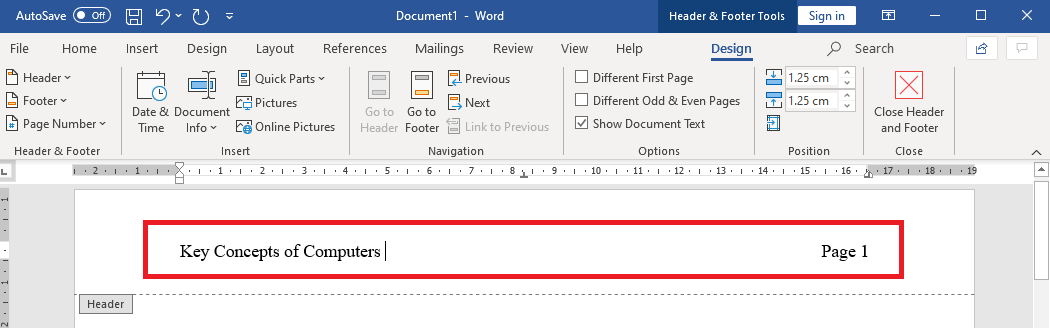 Configure headers and footers for different sections of a document