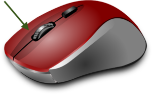 An arrow points to the right-side button on a computer mouse.