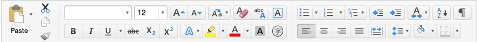Microsoft Word ribbon. Icons offer options like bold, change font size, indent, and justify.