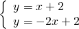 \left\{\begin{array}{c}y=x+2\hfill \\ y=-2x+2\hfill \end{array}