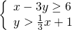 \left\{\begin{array}{c}x-3y\ge 6\hfill \\ y>\frac{1}{3}x+1\hfill \end{array}