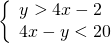 \left\{\begin{array}{c}y>4x-2\hfill \\ 4x-y<20\hfill \end{array}