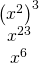 Rendered by QuickLaTeX.com \begin{array}{c}\hfill {\left({x}^{2}\right)}^{3}\hfill \\ \hfill {x}^{2·3}\hfill \\ \hfill {x}^{6}\hfill \end{array}