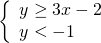 \left\{\begin{array}{c}y\ge 3x-2\hfill \\ y<-1\hfill \end{array}