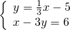 \left\{\begin{array}{c}y=\frac{1}{3}x-5\hfill \\ x-3y=6\hfill \end{array}