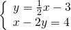 \left\{\begin{array}{c}y=\frac{1}{2}x-3\hfill \\ x-2y=4\hfill \end{array}