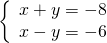 \left\{\begin{array}{c}x+y=-8\hfill \\ x-y=-6\hfill \end{array}