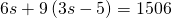 Rendered by QuickLaTeX.com 6s+9\left(3s-5\right)=1506