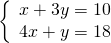 \left\{\begin{array}{c}x+3y=10\hfill \\ 4x+y=18\hfill \end{array}