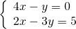 \left\{\begin{array}{c}4x-y=0\hfill \\ 2x-3y=5\hfill \end{array}