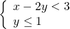 \left\{\begin{array}{c}x-2y<3\hfill \\ y\le 1\hfill \end{array}