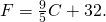 Rendered by QuickLaTeX.com F=\frac{9}{5}C+32.