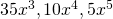 35{x}^{3},10{x}^{4},5{x}^{5}