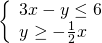 \left\{\begin{array}{c}3x-y\le 6\hfill \\ y\ge -\frac{1}{2}x\hfill \end{array}