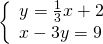 \left\{\begin{array}{c}y=\frac{1}{3}x+2\hfill \\ x-3y=9\hfill \end{array}