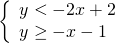 \left\{\begin{array}{c}y<-2x+2\hfill \\ y\ge -x-1\hfill \end{array}