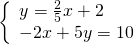 \left\{\begin{array}{c}y=\frac{2}{5}x+2\hfill \\ -2x+5y=10\hfill \end{array}