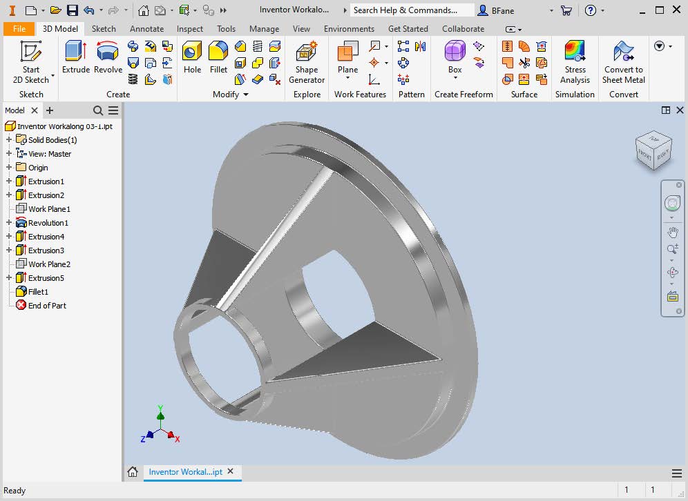 Inventor 201 Sketch sharing, ribs, fillets & chamfers