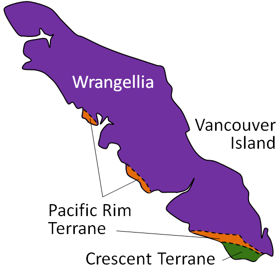 Figure 21.27 The distribution of Pacific Rim and Crescent Terrane rocks on Vancouver Island [SE after Geological Survey of Canada]