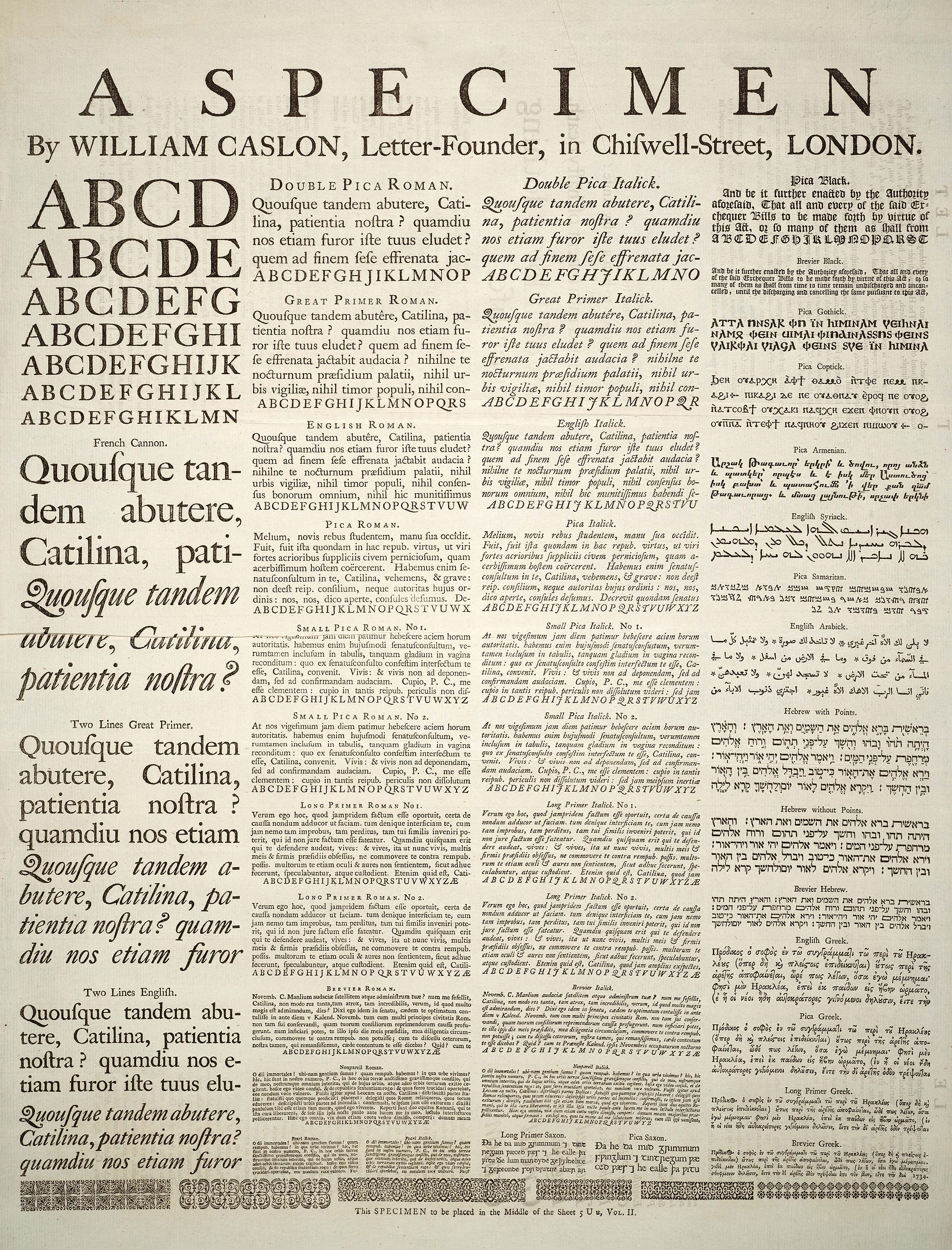  A specimen sheet of typefaces and languages