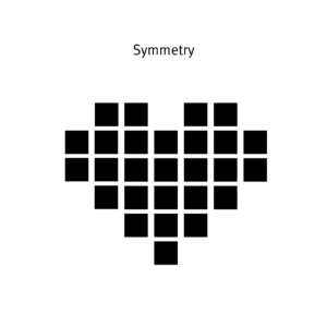 Black squares make up the shape of a heart.