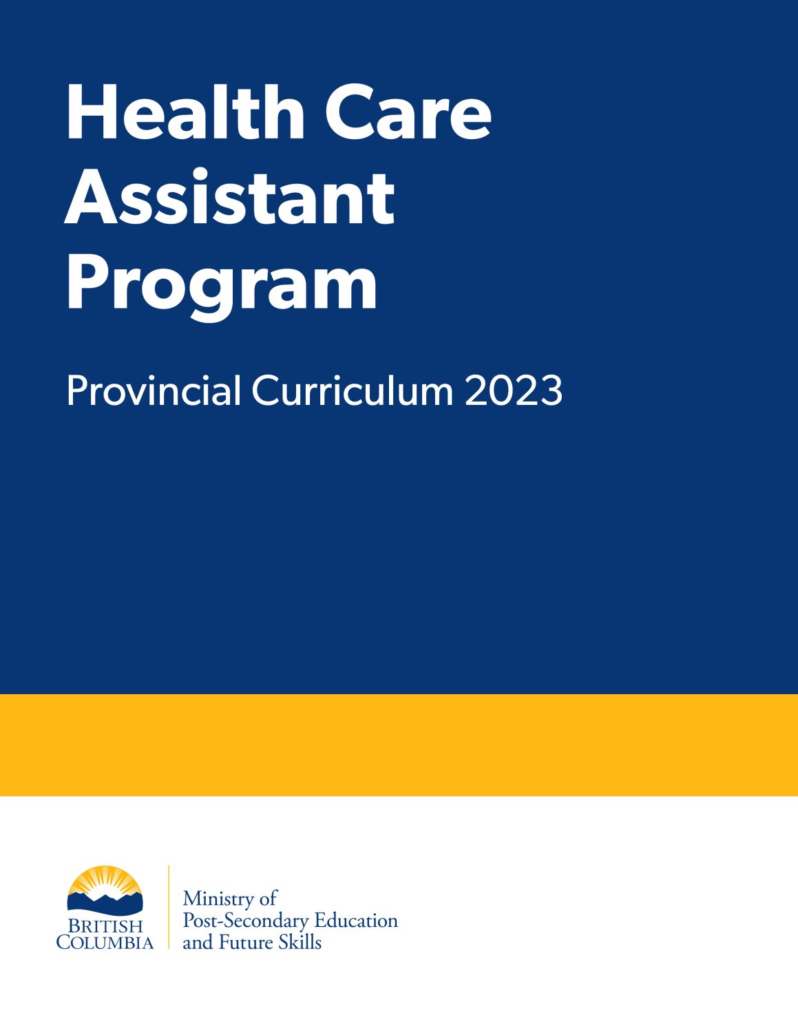 Cover image for Health Care Assistant Program Provincial Curriculum 2023