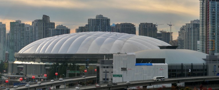 B.C. Place Stadium. The roof is white, puffy, and inflated.