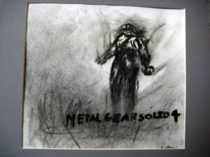 Charcoal fan drawing of the hero of the Metal Gear Solid video game series.