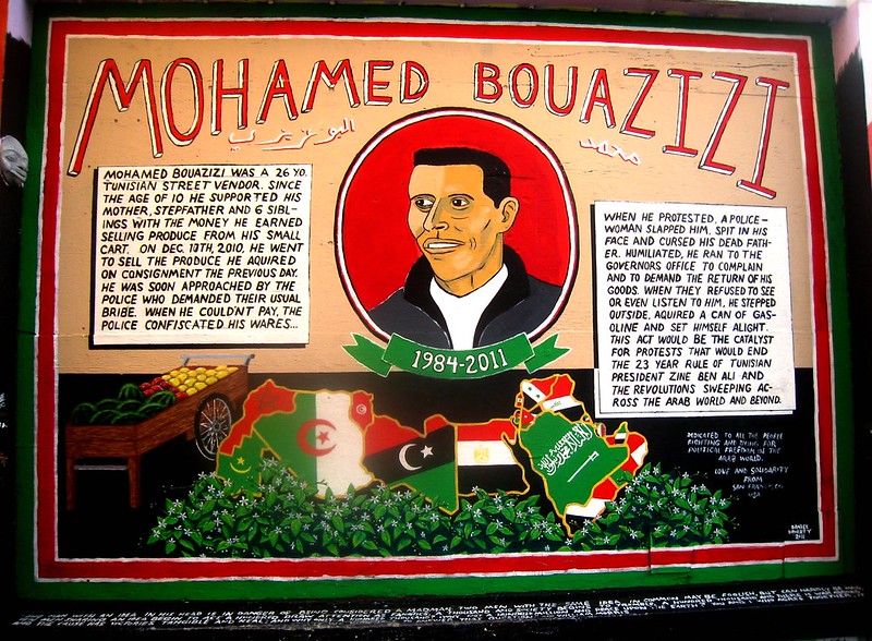 Mural giving the backstory of Mohamed Bouazizi.