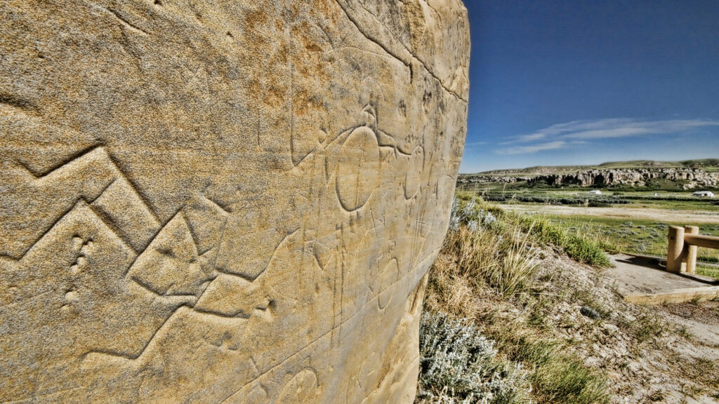 Petroglyphs carved into sandstone