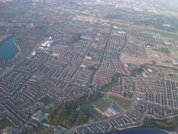 An aerial shot of a large residential area in the Toronto area.