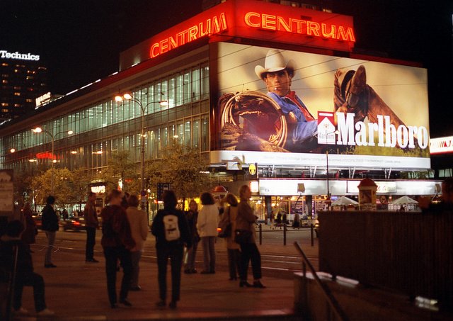 Billboard showing the Marlboro man ad campaign for Marlboro cigarettes