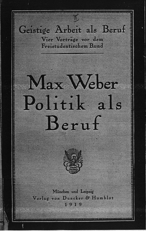 The cover of Max Weber's book "Politics as a Vocation"