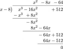 x square minus 8x minus 64 with no remainder