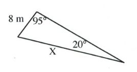 Triangle with angles of 95 and 20 degrees, side of 8 m