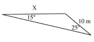 Triangle with angles of 15 and 25 degrees, side of 10