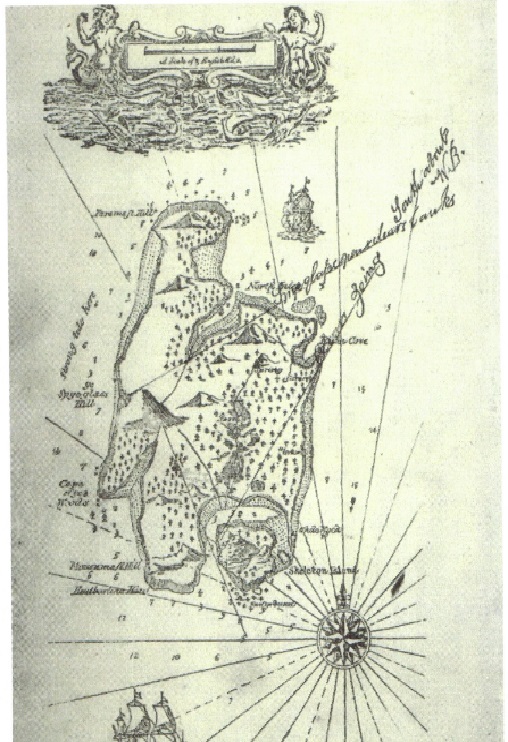 A hand-drawn treasure map of an island.