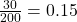 \frac{30}{200}=0.15